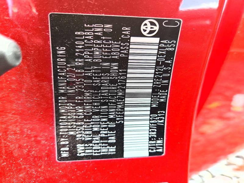 2021 Toyota Corolla მანქანა იყიდება აუქციონზე, vin: 5YFEPMAE7MP217611, აუქციონის ნომერი: 59634606