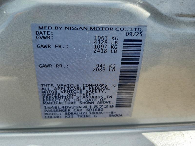 Продажа на аукционе авто 2025 Nissan Altima, vin: 1N4BL4DV2SN418729, номер лота: 61406846
