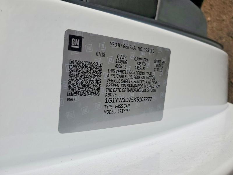 2019 Chevrolet Corvette მანქანა იყიდება აუქციონზე, vin: 1G1YW3D75K5107277, აუქციონის ნომერი: 62419316