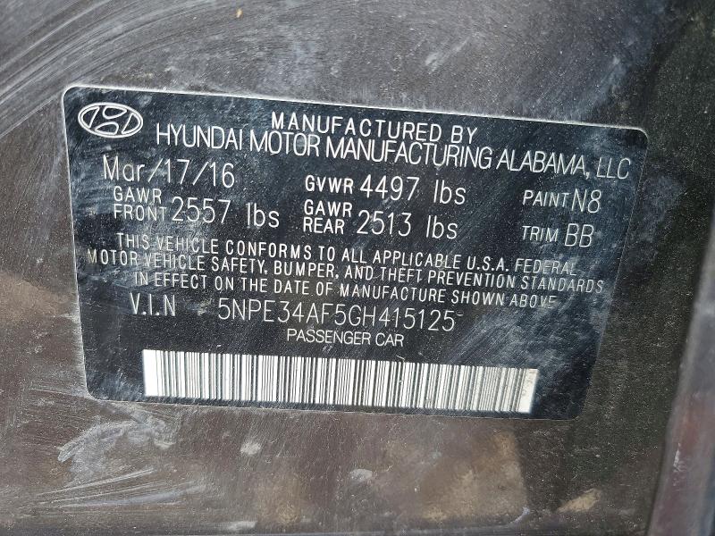 2016 Hyundai Sonata მანქანა იყიდება აუქციონზე, vin: 5NPE34AF5GH415125, აუქციონის ნომერი: 59246336