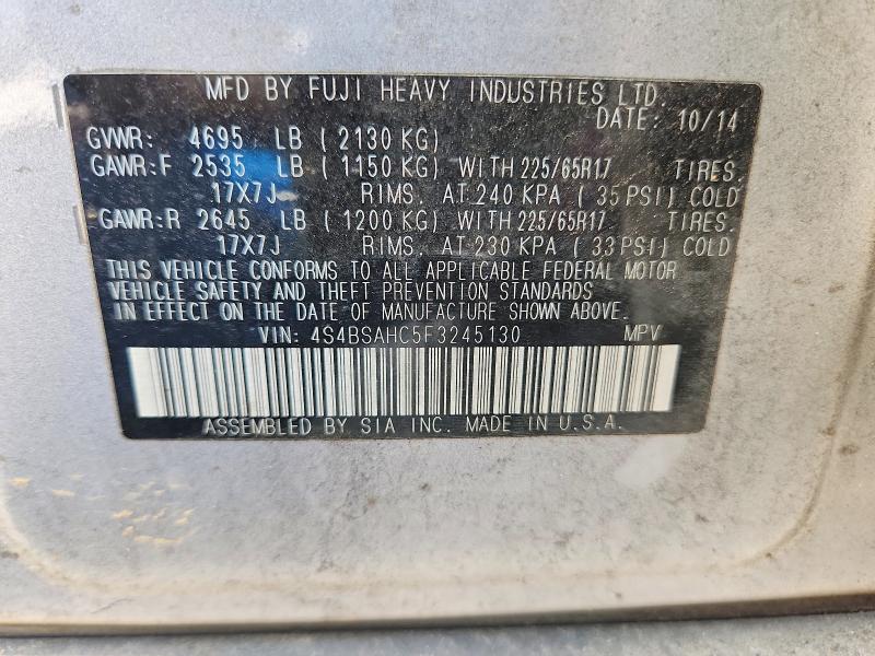 Продажа на аукционе авто 2015 Subaru Outback, vin: 4S4BSAHC5F3245130, номер лота: 63191876