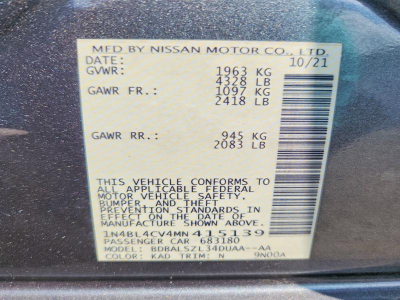 Aukcja sprzedaży 2021 Nissan Altima, vin: 1N4BL4CV4MN415139, numer aukcji: 62404666