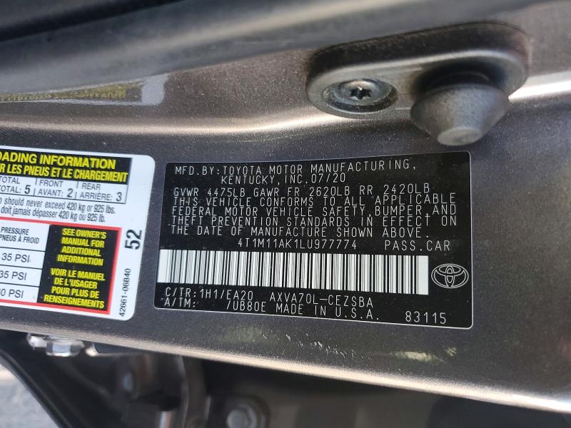 Продаж на аукціоні авто 2020 Toyota Camry, vin: 4T1M11AK1LU977774, номер лоту: 61026346