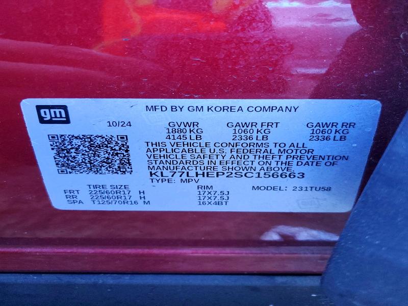 59745626 :رقم المزاد ، KL77LHEP2SC156663 vin ، 2025 Chevrolet Trax مزاد بيع