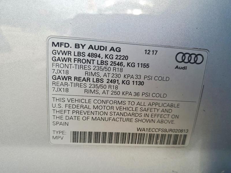 Aukcja sprzedaży 2018 Audi Q3, vin: WA1ECCFS9JR020813, numer aukcji: 62888576