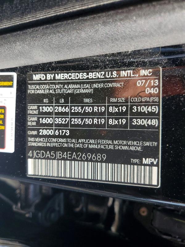 2014 Mercedes-benz Ml მანქანა იყიდება აუქციონზე, vin: 4JGDA5JB4EA269689, აუქციონის ნომერი: 63337126