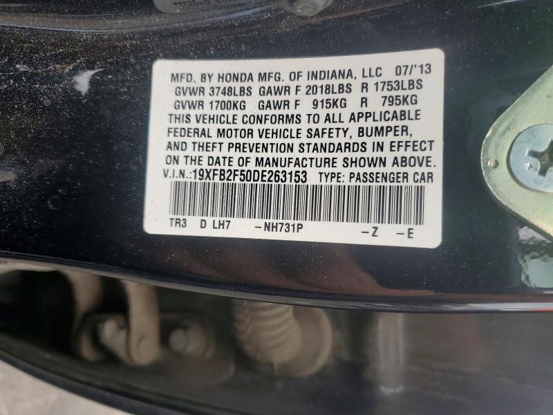 59654736 :رقم المزاد ، 19XFB2F50DE263153 vin ، 2013 Honda Civic مزاد بيع