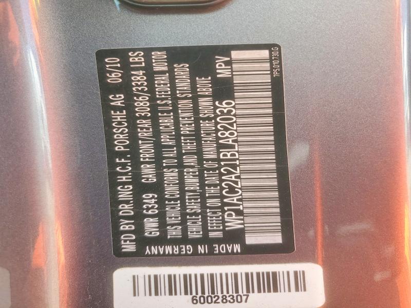 2011 Porsche Cayenne მანქანა იყიდება აუქციონზე, vin: WP1AC2A21BLA82036, აუქციონის ნომერი: 62641896