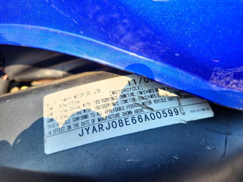 2006 Yamaha Fz6 მანქანა იყიდება აუქციონზე, vin: JYARJ08E66A005996, აუქციონის ნომერი: 63376656