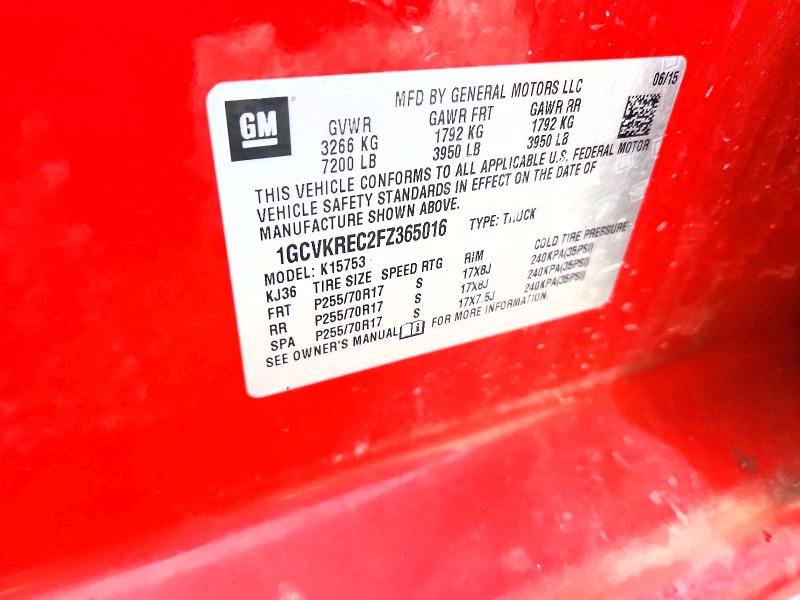 Aukcja sprzedaży 2015 Chevrolet Silverado, vin: 1GCVKREC2FZ365016, numer aukcji: 60923936