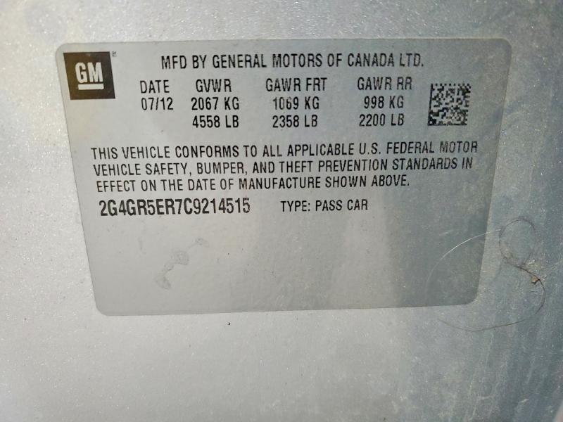 Aukcja sprzedaży 2012 Buick Regal, vin: 2G4GR5ER7C9214515, numer aukcji: 61195146