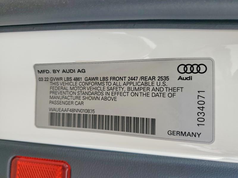 Продажа на аукционе авто 2022 Audi A4, vin: WAUEAAF48NN010835, номер лота: 60693556