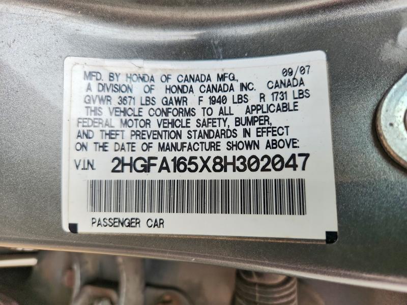 Продажа на аукционе авто 2008 Honda Civic, vin: 2HGFA165X8H302047, номер лота: 60846636