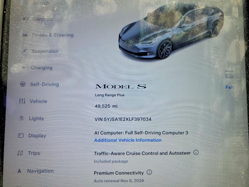 2020 Tesla Model S მანქანა იყიდება აუქციონზე, vin: 5YJSA1E2XLF397034, აუქციონის ნომერი: 62709626