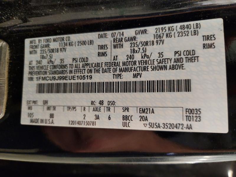 61437846 :رقم المزاد ، 1FMCU9J99EUE10519 vin ، 2014 Ford Escape مزاد بيع