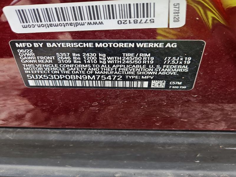 Продаж на аукціоні авто 2022 Bmw X3, vin: 5UX53DP08N9M75472, номер лоту: 60179816