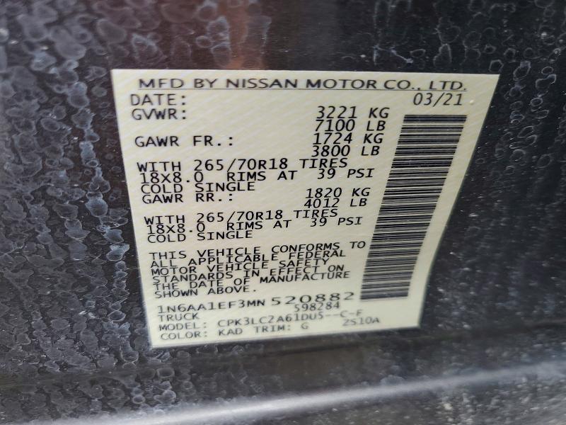 Aukcja sprzedaży 2021 Nissan Titan, vin: 1N6AA1EF3MN520882, numer aukcji: 60082986