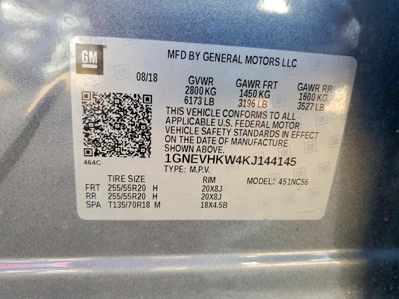 Продаж на аукціоні авто 2019 Chevrolet Traverse, vin: 1GNEVHKW4KJ144145, номер лоту: 59278636