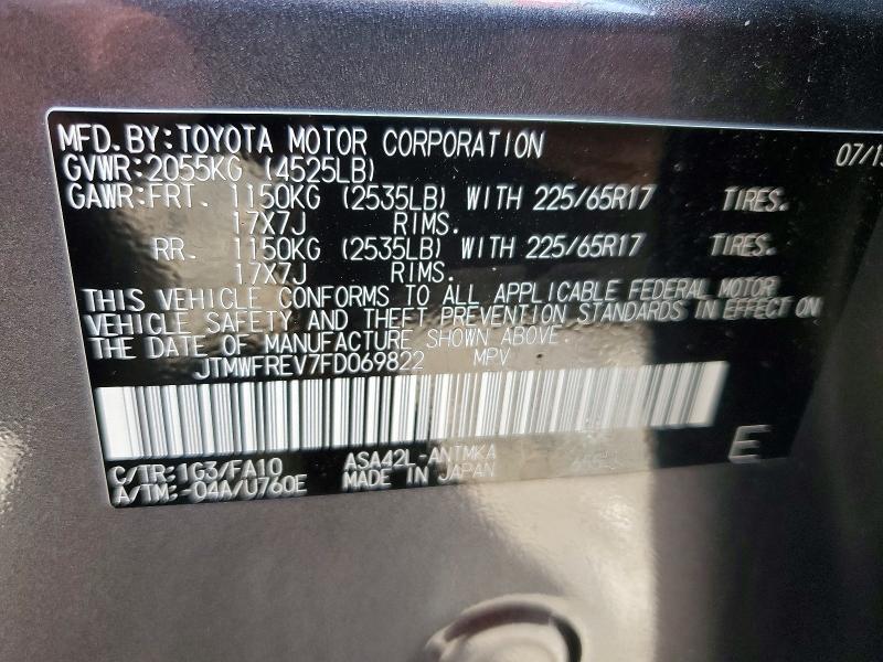 Aukcja sprzedaży 2015 Toyota Rav4, vin: JTMWFREV7FD069822, numer aukcji: 61819626