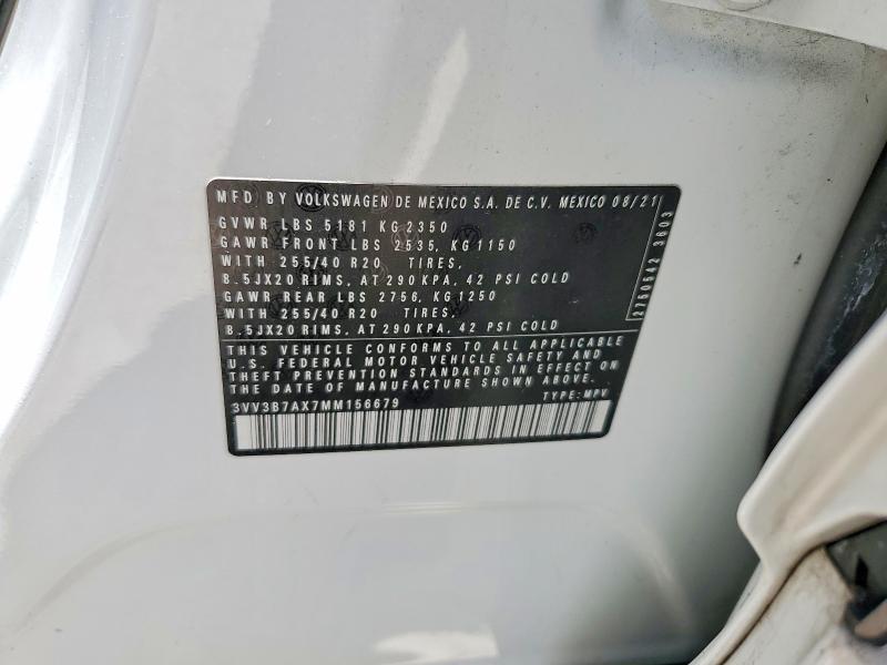 2021 Volkswagen Tiguan მანქანა იყიდება აუქციონზე, vin: 3VV3B7AX7MM156679, აუქციონის ნომერი: 60444776