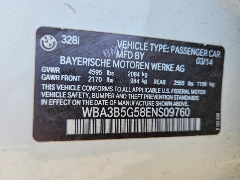 2014 Bmw 328 მანქანა იყიდება აუქციონზე, vin: WBA3B5G58ENS09760, აუქციონის ნომერი: 62419486