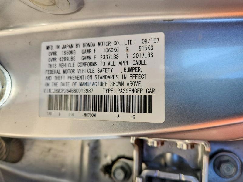 Aukcja sprzedaży 2008 Honda Accord, vin: JHMCP26468C013987, numer aukcji: 60811776