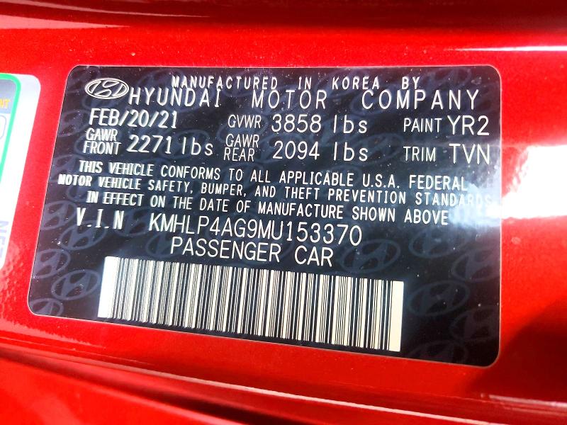 Aukcja sprzedaży 2021 Hyundai Elantra, vin: KMHLP4AG9MU153370, numer aukcji: 60305486
