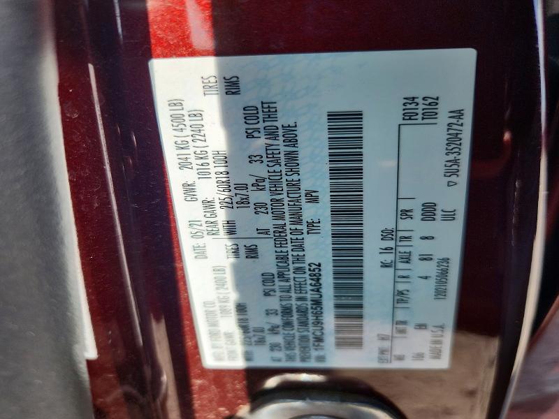 Aukcja sprzedaży 2021 Ford Escape, vin: 1FMCU9H65MUA64852, numer aukcji: 59711326