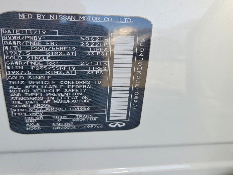 61307076 :رقم المزاد ، 3PCAJ5M38LF108956 vin ، 2020 Infiniti Qx50 مزاد بيع
