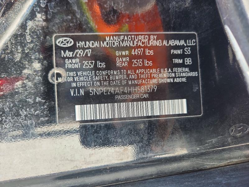2017 Hyundai Sonata მანქანა იყიდება აუქციონზე, vin: 5NPE24AF4HH581379, აუქციონის ნომერი: 60430956