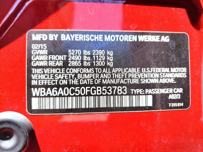 Aukcja sprzedaży 2015 Bmw 640, vin: WBA6A0C50FGB53783, numer aukcji: 60768556