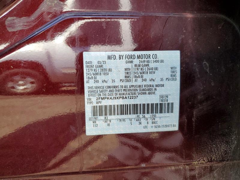 61173196 :رقم المزاد ، 2FMPK4J9XPBA12237 vin ، 2023 Ford Edge مزاد بيع