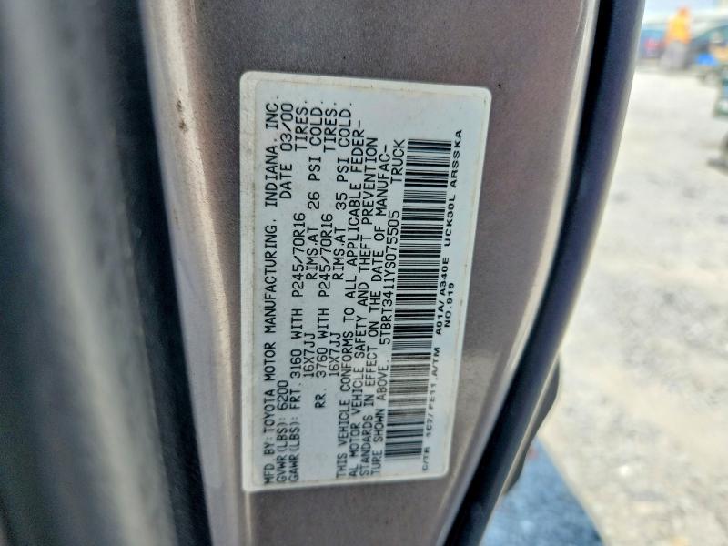 Продажа на аукционе авто 2000 Toyota Tundra, vin: 5TBRT3411YS075505, номер лота: 60734896