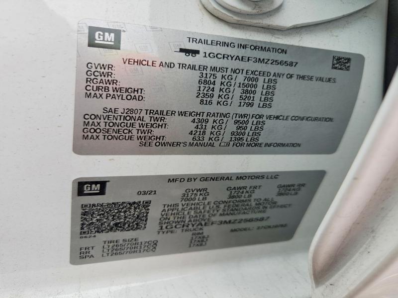 59890296 :رقم المزاد ، 1GCRYAEF3MZ256587 vin ، 2021 Chevrolet Silverado مزاد بيع