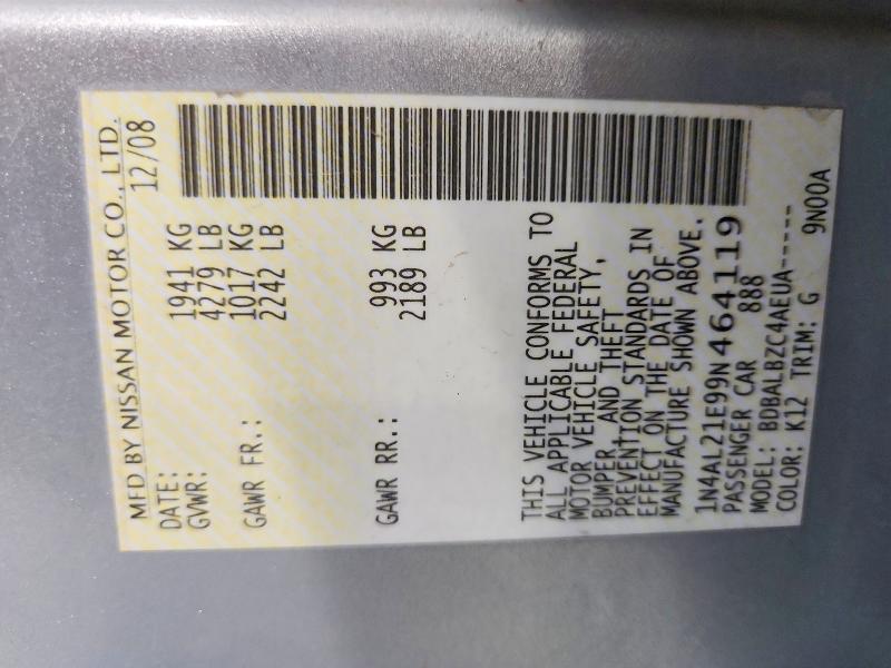 Aukcja sprzedaży 2009 Nissan Altima, vin: 1N4AL21E99N464119, numer aukcji: 62437986