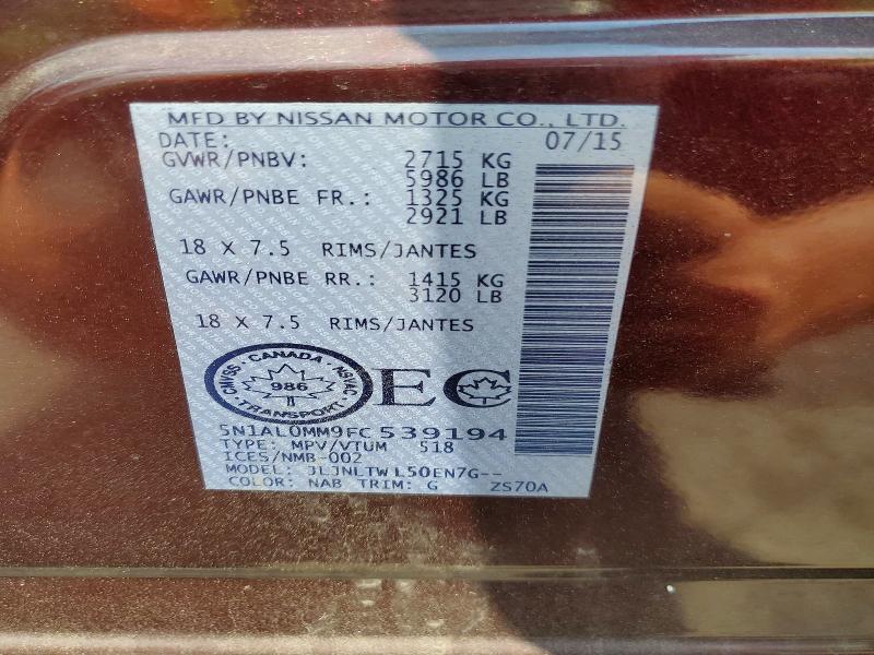 Aukcja sprzedaży 2015 Infiniti Qx60, vin: 5N1AL0MM9FC539194, numer aukcji: 62686416