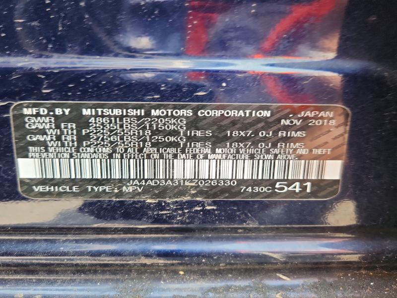 60575216 :رقم المزاد ، JA4AD3A31KZ026330 vin ، 2019 Mitsubishi Outlander مزاد بيع