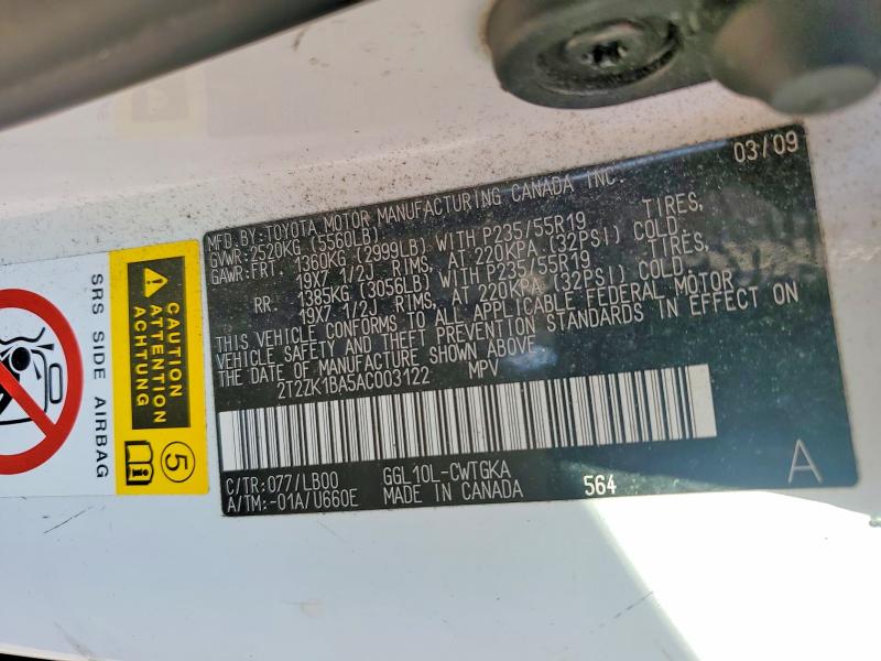 Продаж на аукціоні авто 2010 Lexus Rx, vin: 2T2ZK1BA5AC003122, номер лоту: 59242396