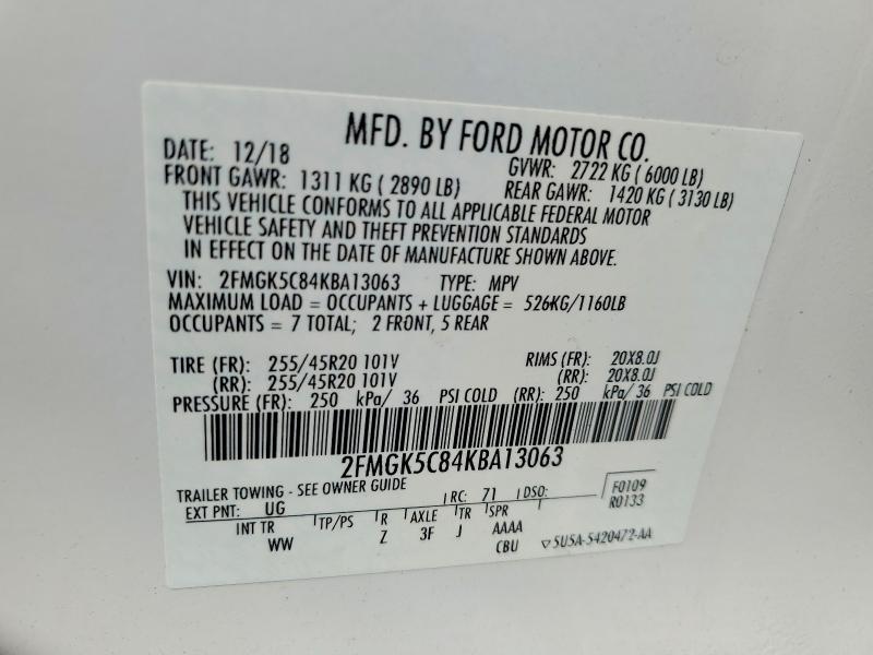 2019 Ford Flex მანქანა იყიდება აუქციონზე, vin: 2FMGK5C84KBA13063, აუქციონის ნომერი: 61352536