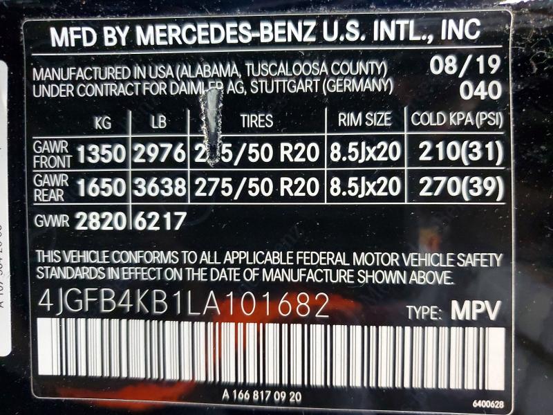 Продаж на аукціоні авто 2020 Mercedes-benz Gle, vin: 4JGFB4KB1LA101682, номер лоту: 62443396