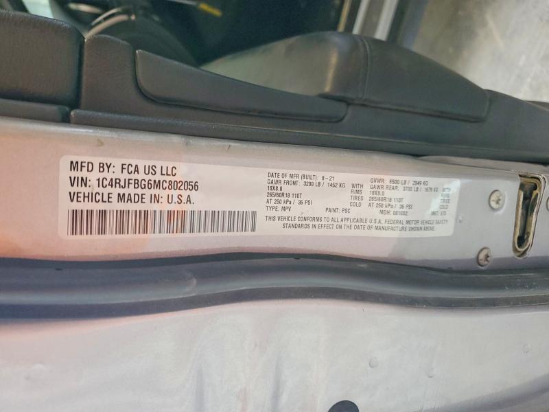 2021 Jeep Grand Cherokee მანქანა იყიდება აუქციონზე, vin: 1C4RJFBG6MC802056, აუქციონის ნომერი: 62958956