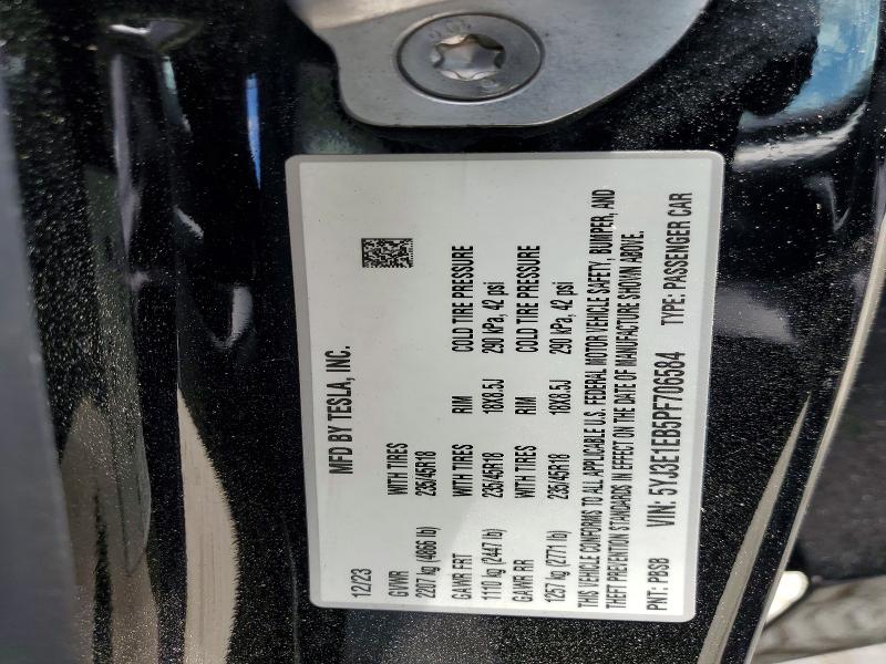 Aukcja sprzedaży 2023 Tesla Model 3, vin: 5YJ3E1EB5PF706584, numer aukcji: 61738156