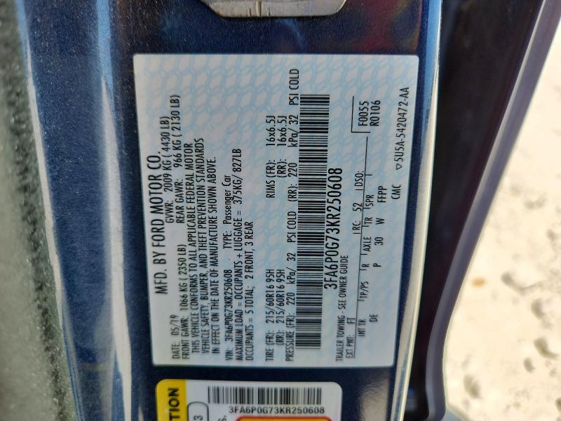 Aukcja sprzedaży 2019 Ford Fusion, vin: 3FA6P0G73KR250608, numer aukcji: 61027816