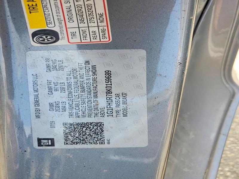 2019 Chevrolet Camaro მანქანა იყიდება აუქციონზე, vin: 1G1FH1R78K0159689, აუქციონის ნომერი: 59291806