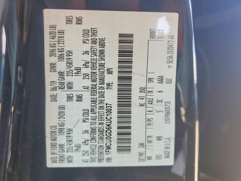 Aukcja sprzedaży 2019 Ford Escape, vin: 1FMCU0GD6KUC10037, numer aukcji: 52076436