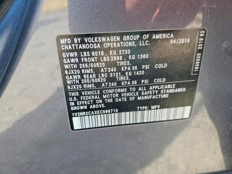 2019 Volkswagen Atlas მანქანა იყიდება აუქციონზე, vin: 1V2NR2CAXKC566713, აუქციონის ნომერი: 60927526