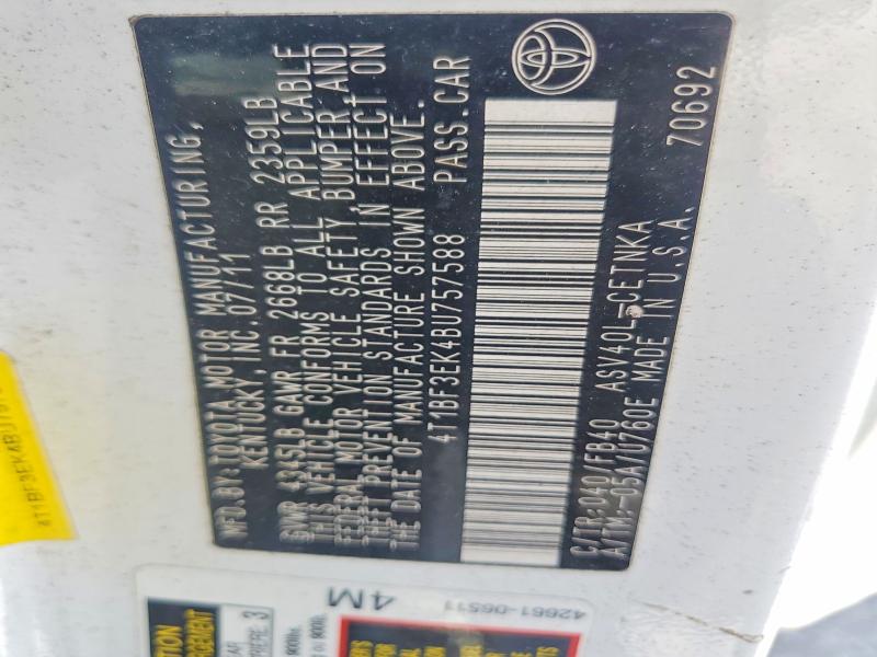 62631946 :رقم المزاد ، 4T1BF3EK4BU757588 vin ، 2011 Toyota Camry مزاد بيع
