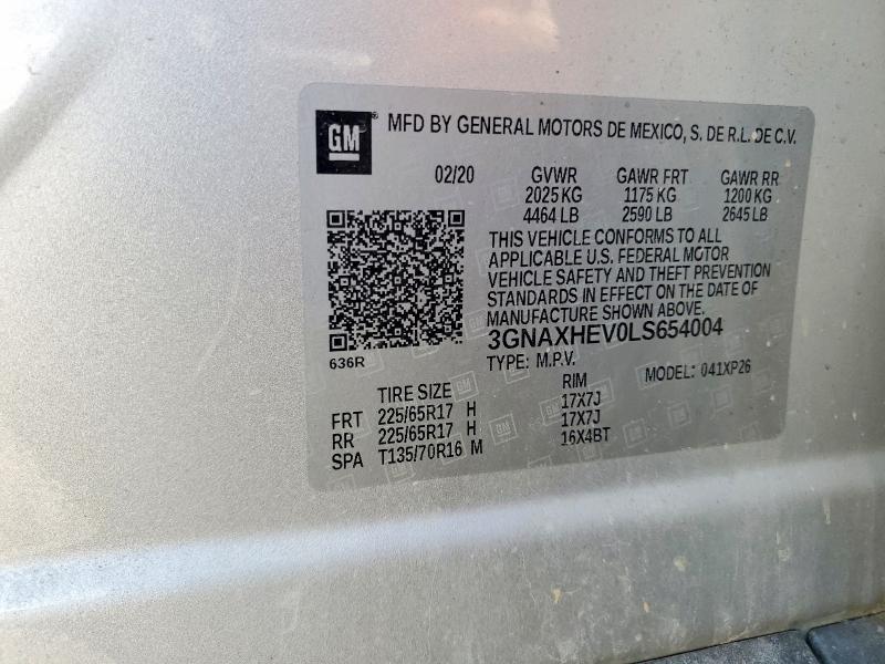59841306 :رقم المزاد ، 3GNAXHEV0LS654004 vin ، 2020 Chevrolet Equinox مزاد بيع