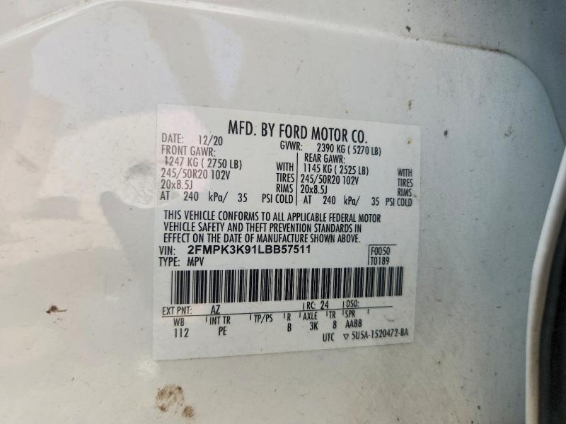 Продаж на аукціоні авто 2020 Ford Edge, vin: 2FMPK3K91LBB57511, номер лоту: 62501806