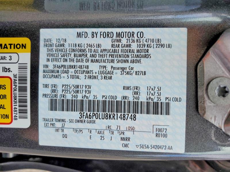 Aukcja sprzedaży 2019 Ford Fusion, vin: 3FA6P0LU8KR148748, numer aukcji: 61621106